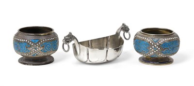 Lot 2128 - Two Norwegian Silver and Enamel Salt-Cellars and A Norwegian Silver Dish, by Marius Hammer,...