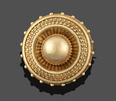 Lot 2134 - A Victorian Mourning Brooch, of yellow circular form with a domed centre within a ropework...