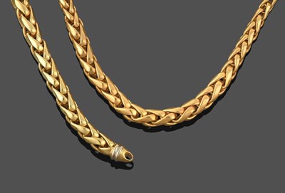 Lot 2184 - A Fancy Link Necklace, formed of graduated yellow spiga links, length 44cm; and A Fancy Link...