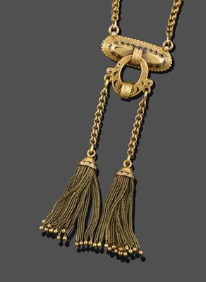 Lot 2196 - A Victorian Brooch/Pendant on Chain, two yellow tassel drops chain linked from a circular loop with