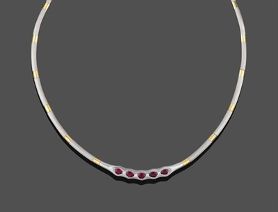 Lot 2208 - A Synthetic Ruby and Diamond Collar, the central white plain polished plaque inset with oval...