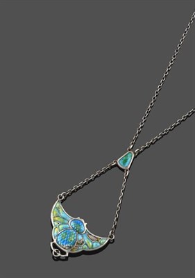 Lot 2216 - An Art Nouveau Silver and Enamel Pendant Necklace, by Charles Horner, a winged scarab motif...