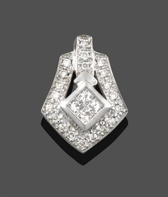 Lot 2266 - An 18 Carat White Gold Diamond Pendant, the central kite-shape formed of four princess cut diamonds