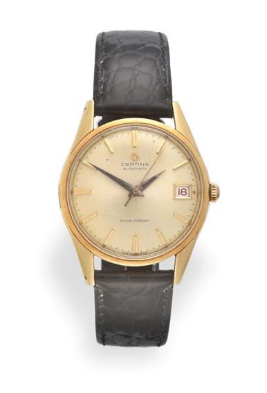 Lot 2356 - An 18 Carat Gold Automatic Calendar Centre Seconds Wristwatch, signed Certina, model: Blue...