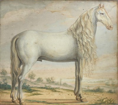 Lot 1020 - Circle of George Stubbs ARA (1724-1806) Portrait of a Barb Horse  Extensively inscribed verso...