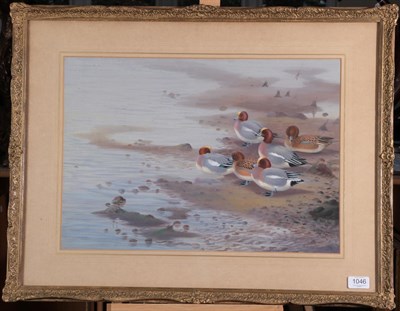 Lot 1046 - Philip Rickman (1891-1982) Widgeon on mud flats Signed, watercolour and gouache, 36.5cm by 52cm...