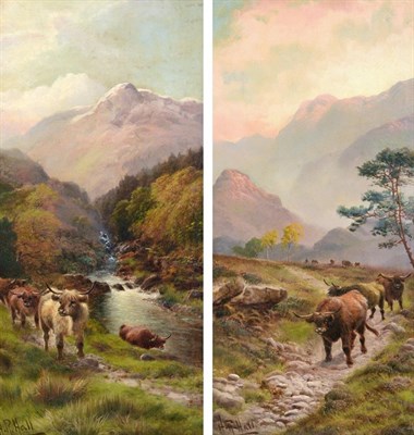 Lot 1074 - Henry Robinson Hall (1857-1927) ''Highland Cattle beneath the crags of the 'autt Maen',...