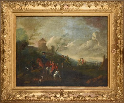Lot 1082 - Circle of John Wootton (1686-1764) A hawking party Oil on canvas, 67.5cm by 87.5cm   See...