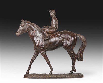 Lot 1085 - Amy Oxenbould (Contemporary)  Racehorse with jockey up Signed and dated 1979, bronze, 36cm high...