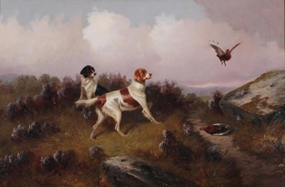 Lot 1107 - Colin Graeme Roe (1858-1910) Spaniels retrieving grouse Signed, oil on canvas, 50cm by 75cm