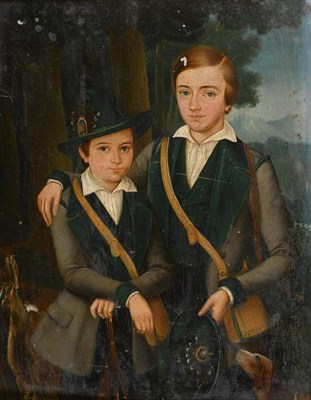 Lot 1110 - Follower of Franz Gerhard von Kügelgen (1772-1820) German  Two young huntsman standing three...