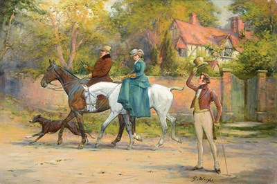 Lot 1111 - Attributed to George Wright (1860-1942) ''The Morning Ride'' Bears signature, oil on canvas, 29.5cm