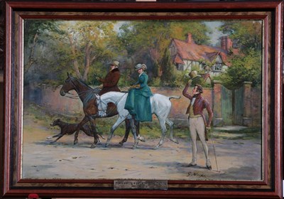 Lot 1111 - Attributed to George Wright (1860-1942) ''The Morning Ride'' Bears signature, oil on canvas, 29.5cm