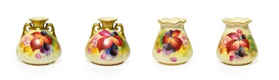Lot 6 - A Matched Pair of Royal Worcester Porcelain Vases, by Kitty Blake, 1930/1935, of fluted bag...