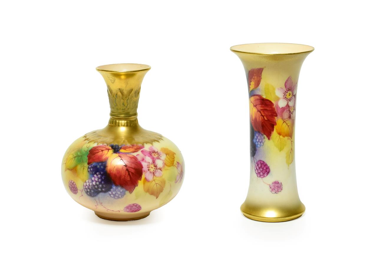 Lot 7 - A Royal Worcester Porcelain Bottle Vase, by Kitty Blake, 1940, of ovoid form with trumpet neck,...