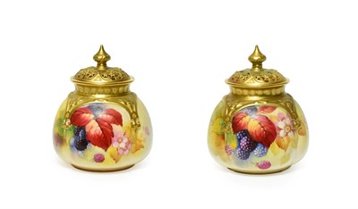Lot 8 - A Matched Pair of Royal Worcester Porcelain Vases and Covers, by Kitty Blake, 1932/1940,...