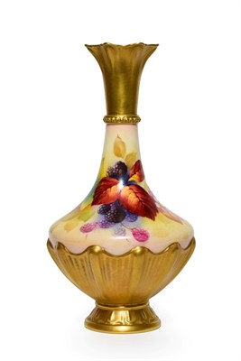 Lot 9 - A Royal Worcester Porcelain Vase, by Kitty Blake, 1936, of pear shape, painted with fruiting...