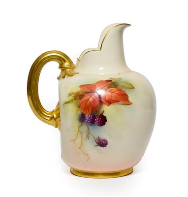 Lot 11 - A Royal Worcester Porcelain Ewer, by Kitty Blake, 1911, of flattened ovoid form, painted with...