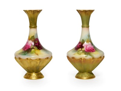 Lot 15 - A Matched Pair of Royal Worcester Porcelain Vases, 1911/1912, of pear shape, painted with rose...