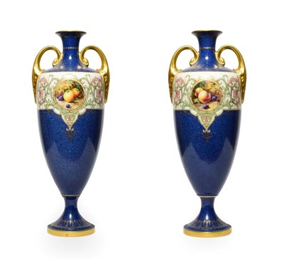 Lot 18 - A Pair of Royal Worcester Porcelain Vases, by Horace Price, 1921, of urn shape with twin scroll...