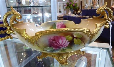 Lot 19 - A Royal Worcester Porcelain Bowl, 1912, of lobed oval form with twin scroll handles, painted...