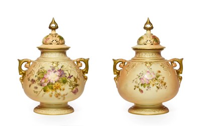 Lot 20 - A Matched Pair of Royal Worcester Porcelain Vases and Covers, 1917/1919, of ovoid form with...