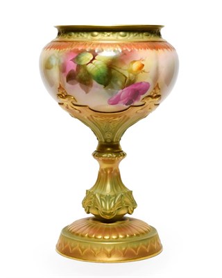 Lot 23 - A Royal Worcester Porcelain Pedestal Vase, 1910, of ovoid form, painted with rose sprays within...