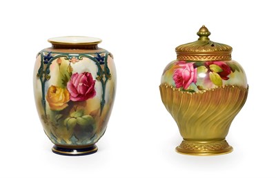 Lot 24 - A Royal Worcester Hadley Ware Vase, 1905, of ovoid form, painted with roses within moulded,...