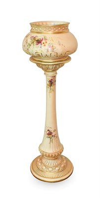 Lot 33 - A Royal Worcester Porcelain Jardiniere and Stand, 1898, of compressed ovoid with formal moulded...
