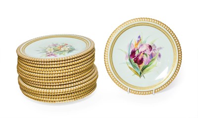 Lot 39 - A Set of Sixteen Royal Worcester Porcelain Dessert Plates, circa 1870, painted with flowersprays on