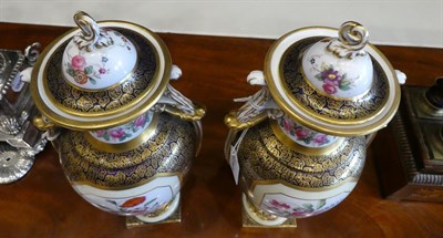 Lot 40 - A Pair of Copeland Porcelain Vases and Covers, circa 1910, of urn shape with twin scroll...