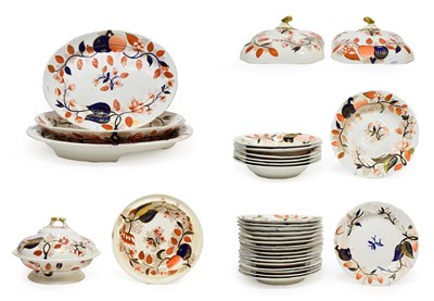 Lot 41 - A Spode Porcelain Dinner Service, circa 1820, painted with an Imari type design, comprising a...