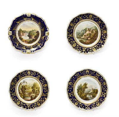 Lot 44 - A Set of Three Bloor Derby Porcelain Dessert Plates, circa 1830, painted with View in Italy,...