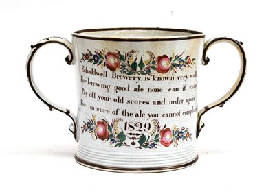 Lot 47 - A Pearlware Loving Cup, possibly Woodlesford, Swillington Bridge Pottery, dated 1829, of...