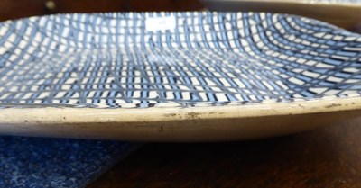 Lot 48 - A Harwood Stockton Pottery Baking Dish, circa 1870, with blue, grey and cream combed...