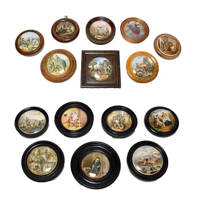Lot 54 - A Collection of Fifteen Various Pratt Type Pot Lids, 19th century, with various scenes, 10cm...