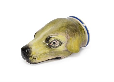 Lot 58 - A Pearlware Hound's Head Stirrup Cup, early 19th century, naturalistically modelled and...
