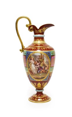 Lot 82 - A ''Vienna'' Porcelain Ewer, late 19th century, of baluster form with loop handle, painted with...