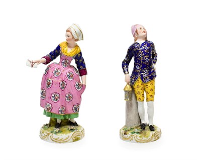Lot 87 - A Pair of French Porcelain Figures of a Lady and Gentleman, late 19th century, both standing in...