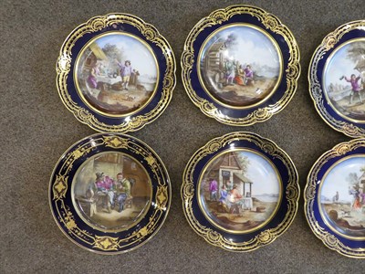 Lot 90 - A Set of Five Sèvres Style Porcelain Cabinet Plates, late 19th century, painted with carousing...