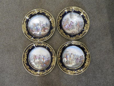 Lot 92 - A Set of Four Sèvres Style Porcelain Cabinet Plates, late 19th/early 20th century, painted...