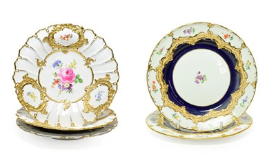 Lot 93 - A Pair of Meissen Porcelain Dishes, early 20th century, of leaf moulded circular form, painted with