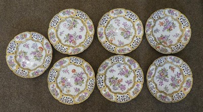 Lot 94 - A Set of Seven Meissen Style Porcelain Dessert Plates, late 19th century, painted with flowersprays