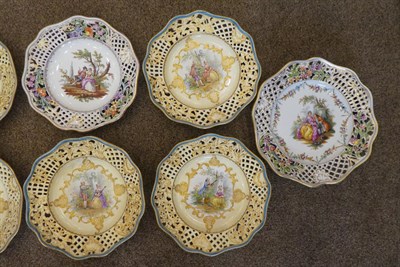Lot 95 - A Set of Six Teichert, Meissen Porcelain Dessert Plates, early 20th century, painted with...