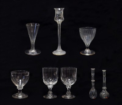 Lot 108 - A Glass Toddy Lifter, circa 1820, with ring cut and knopped panelled stem, 16.5cm long; A...
