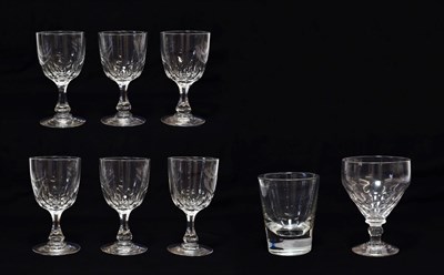 Lot 112 - A Set of Six Glass Goblets, 19th century, the ovoid bowls with basal prunt cutting on panelled...