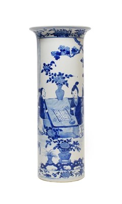 Lot 117 - A Chinese Porcelain Sleeve Vase, 19th century, with everted rim, painted in underglaze blue...