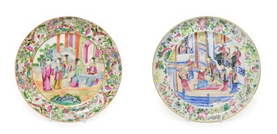Lot 122 - A Cantonese Porcelain Plate, circa 1830, painted in famille rose enamels with courtly figures in an
