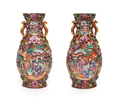 Lot 126 - A Pair of Chinese Porcelain Baluster Vases, Qianlong, painted in the Mandarin palette with...