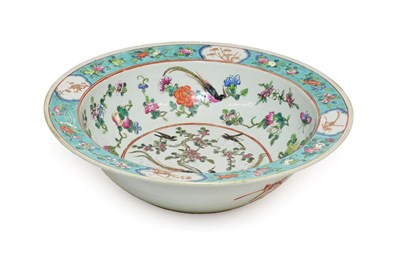 Lot 129 - A Chinese Porcelain Basin, 19th century, painted in famille rose enamels with birds amongst...